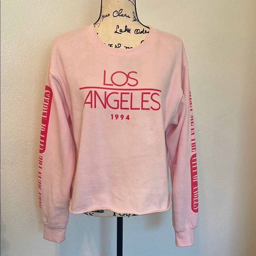 Mighty Fine Pink Graphic Crop Hoodie sweatshirt pull over